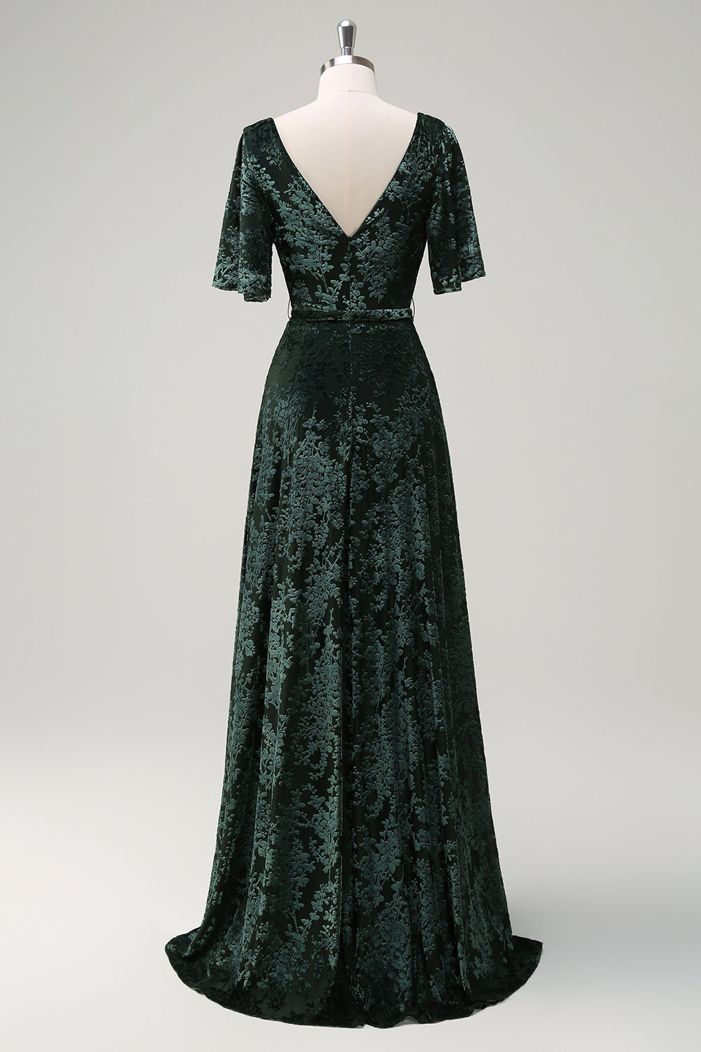 Wedtrend Women Wedding Party Dress with Slit Dark Green A-Line Burnout Velvet V Neck Prom Dress with Short Sleeves WEDTREND Wedtrend Women Wedding Party Dress with Slit Dark Green A-Line Burnout Velvet V Neck Prom Dress with Short Sleeves WEDTREND