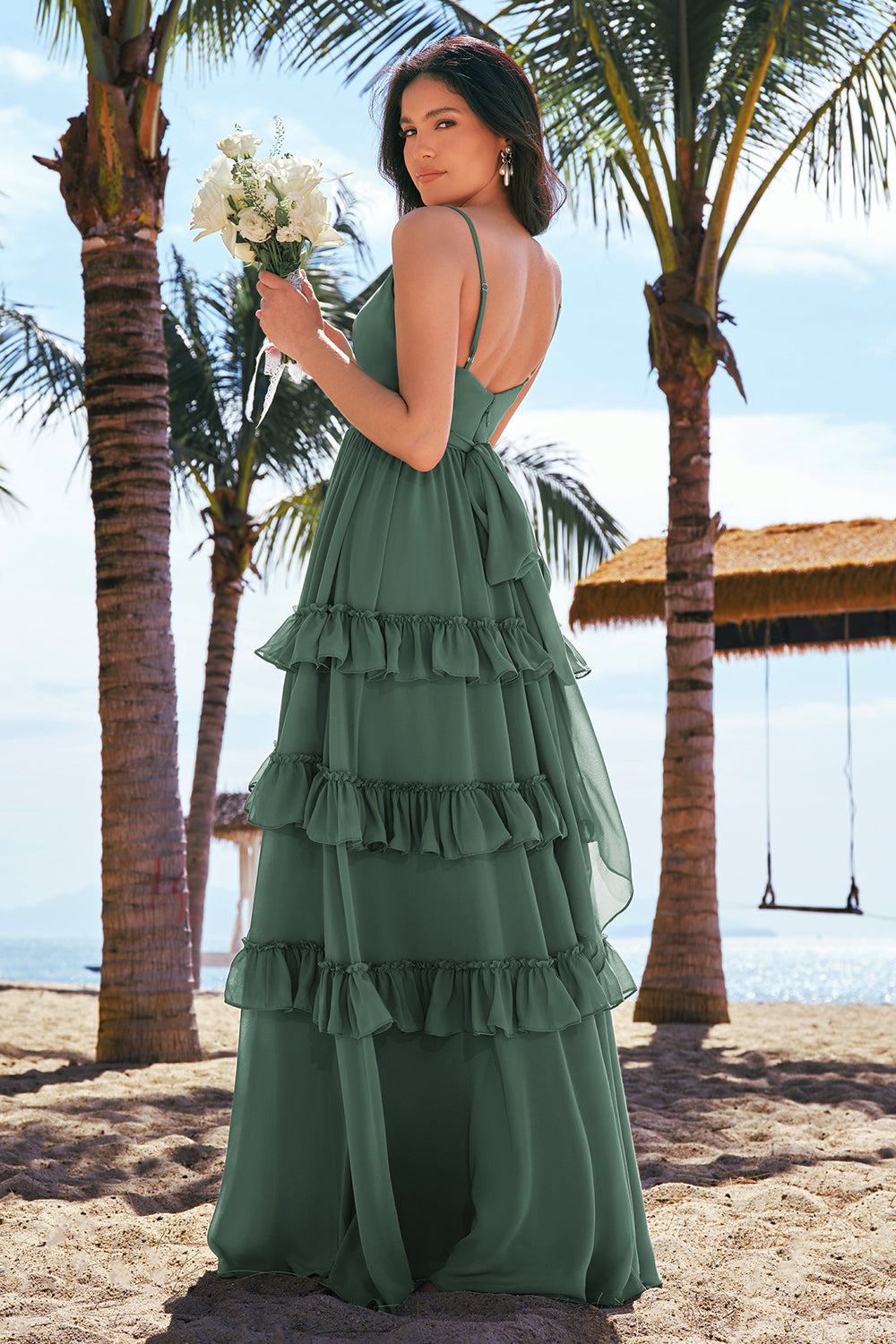 Wedtrend Women Eucalyptus Long Bridesmaid Dress A-Line Spaghetti Straps Tiered Chiffon Green Wedding Party Dress WEDTREND Wedtrend Women Eucalyptus Long Bridesmaid Dress A-Line Spaghetti Straps Tiered Chiffon Green Wedding Party Dress WEDTREND