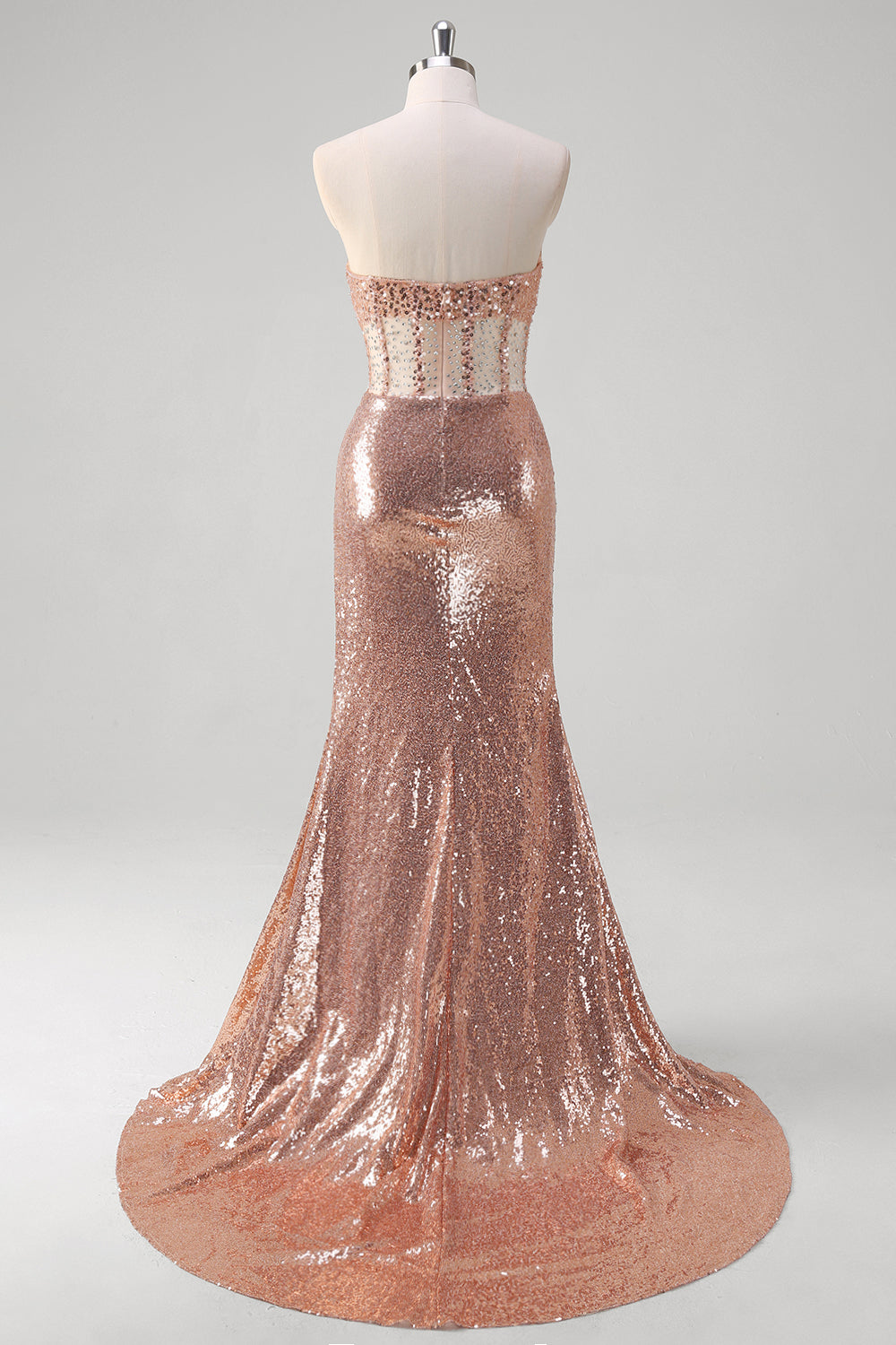 Wedtrend Women Sparkly Rose Golden Long Prom Dress With Sequins Slit Mermaid Strapless Ruched Corset Beaded Party Dress WEDTREND Wedtrend Women Sparkly Rose Golden Long Prom Dress With Sequins Slit Mermaid Strapless Ruched Corset Beaded Party Dress WEDTREND