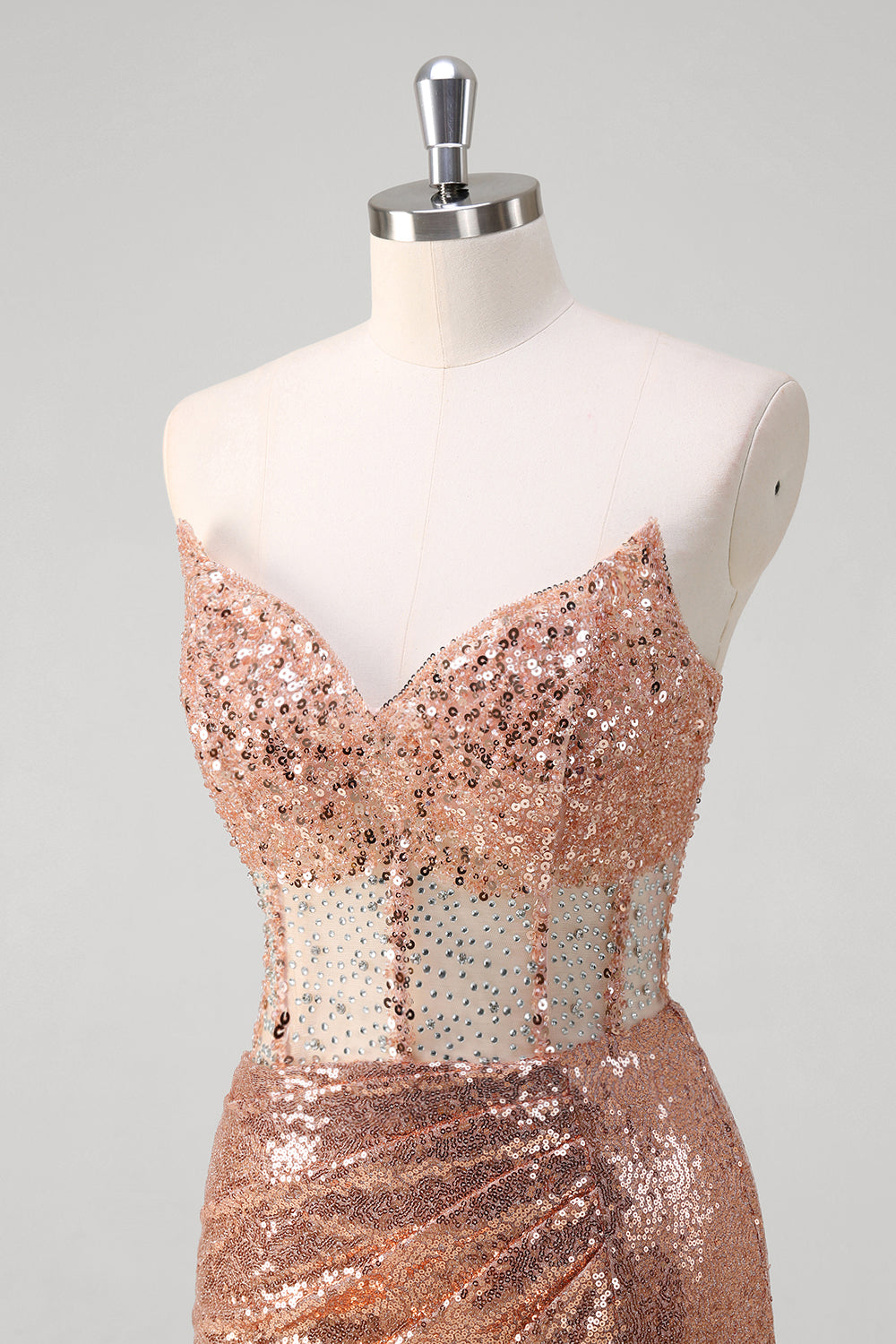 Wedtrend Women Sparkly Rose Golden Long Prom Dress With Sequins Slit Mermaid Strapless Ruched Corset Beaded Party Dress WEDTREND Wedtrend Women Sparkly Rose Golden Long Prom Dress With Sequins Slit Mermaid Strapless Ruched Corset Beaded Party Dress WEDTREND