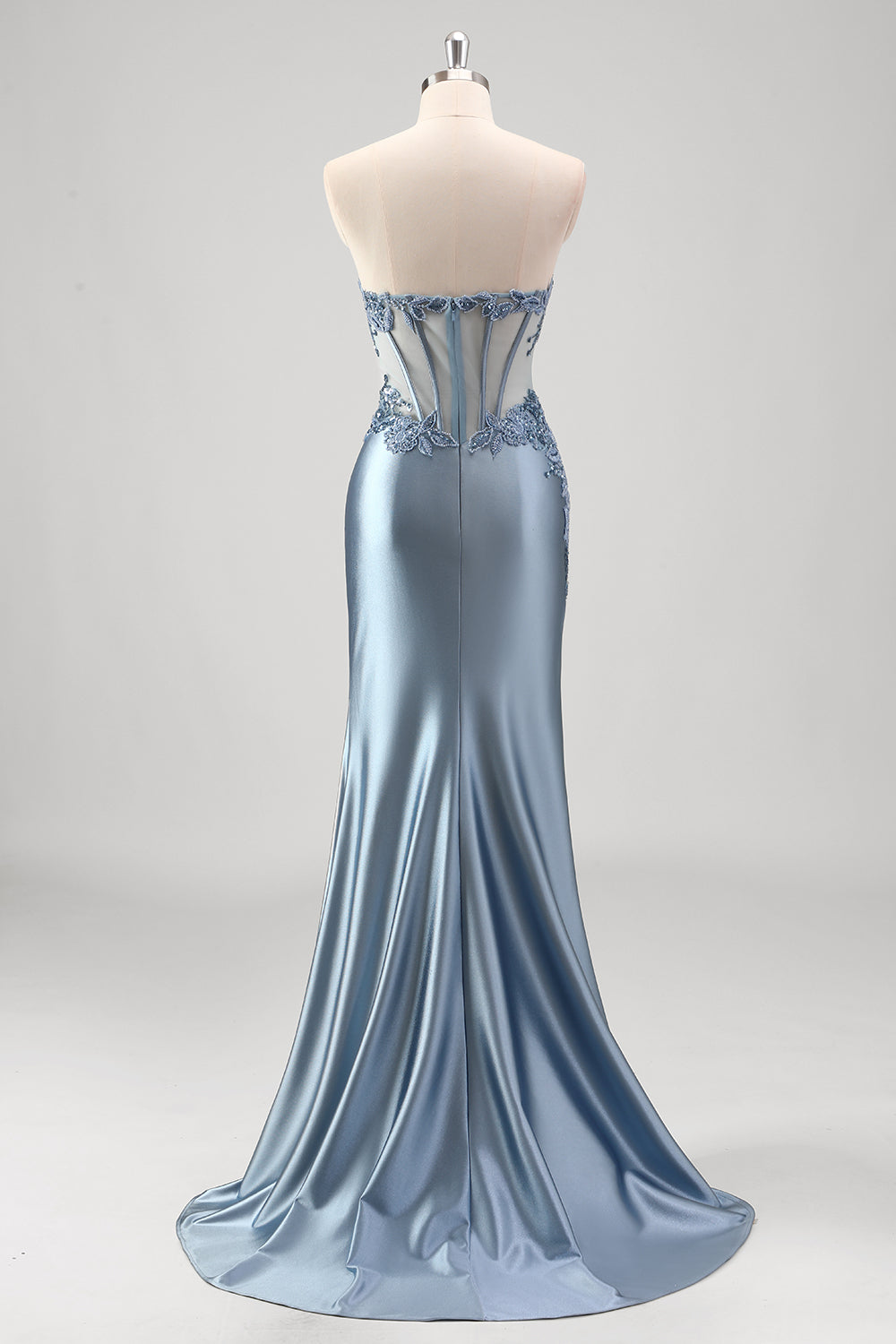 Wedtrend Women Sparkly Grey Blue Long Prom Dress with Slit Mermaid Strapless Sheer Corset Beaded Formal Dress WEDTREND Wedtrend Women Sparkly Grey Blue Long Prom Dress with Slit Mermaid Strapless Sheer Corset Beaded Formal Dress WEDTREND