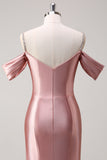 Sparkly Blush Mermaid Cold Shoulder Pleated Long Prom Dress With Sequins