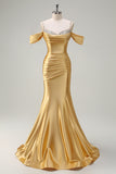 Sparkly Blush Mermaid Cold Shoulder Pleated Long Prom Dress With Sequins