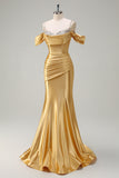 Sparkly Blush Mermaid Cold Shoulder Pleated Long Prom Dress With Sequins