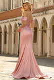 Sparkly Golden Mermaid Cold Shoulder Pleated Long Prom Dress With Sequins