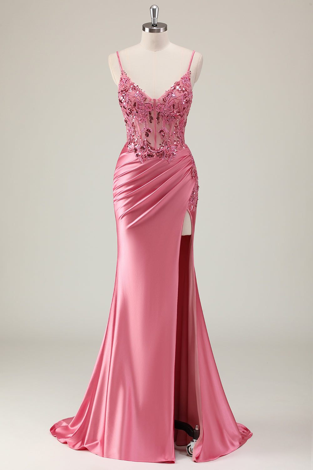 Wedtrend Women Sparkly Coral Prom Dress With Slit Mermaid V Neck Corset Sequins Long Formal Dress WEDTREND Wedtrend Women Sparkly Coral Prom Dress With Slit Mermaid V Neck Corset Sequins Long Formal Dress WEDTREND