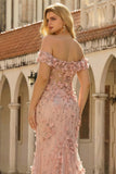 Blush Mermaid Off The Shoulder Corset Slit Plus Size Prom Dress With 3D Flower