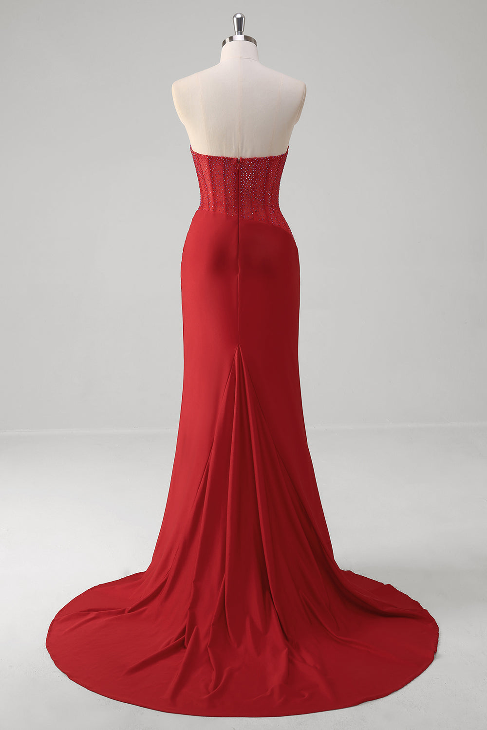 Wedtrend Women Sparkly Red Ruched Long Prom Dress With Slit Mermaid Strapless Corset Beaded Evening Party Dress – WEDTREND Wedtrend Women Sparkly Red Ruched Long Prom Dress With Slit Mermaid Strapless Corset Beaded Evening Party Dress – WEDTREND