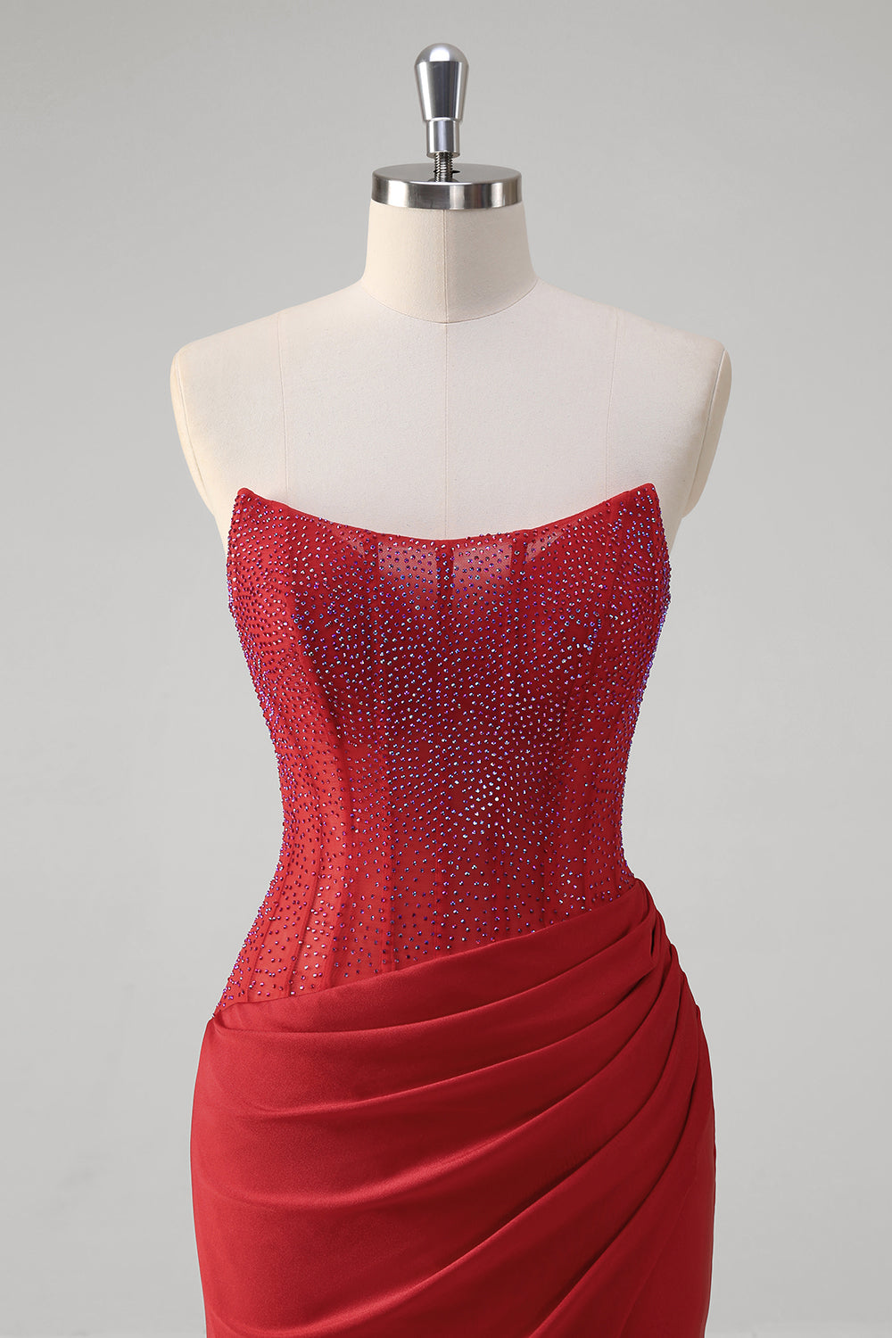 Wedtrend Women Sparkly Red Ruched Long Prom Dress With Slit Mermaid Strapless Corset Beaded Evening Party Dress WEDTREND Wedtrend Women Sparkly Red Ruched Long Prom Dress With Slit Mermaid Strapless Corset Beaded Evening Party Dress WEDTREND