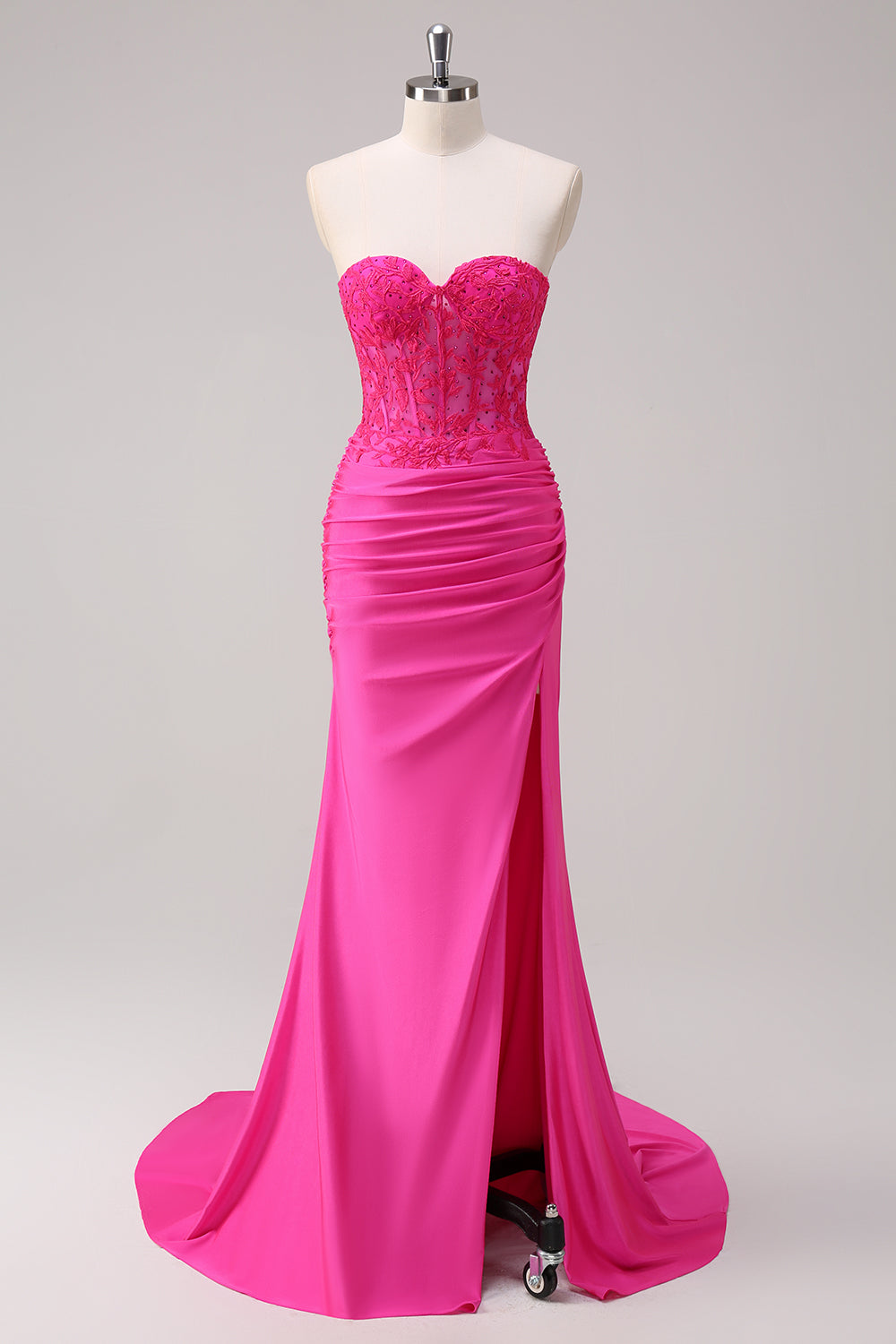 Wedtrend Women Glitter Fuchsia Prom Dress With Slit Mermaid Strapless Ruched Corset Long Formal Dress WEDTREND Wedtrend Women Glitter Fuchsia Prom Dress With Slit Mermaid Strapless Ruched Corset Long Formal Dress WEDTREND