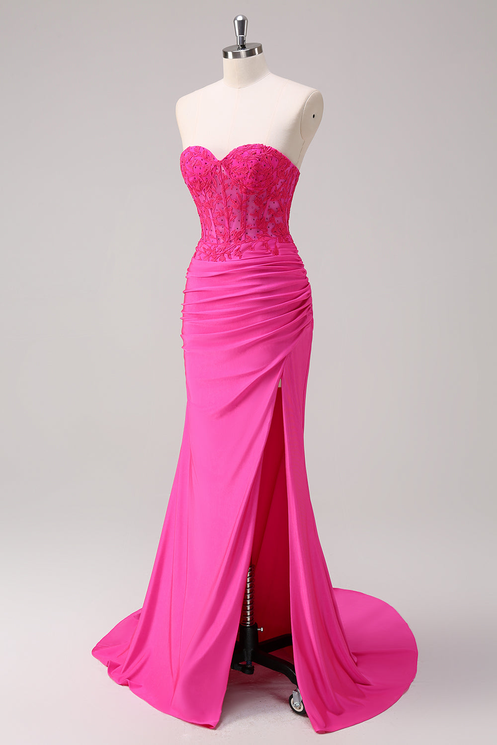 Wedtrend Women Glitter Fuchsia Prom Dress with Slit Mermaid Strapless Ruched Corset Long Formal Dress, Fuchsia / US16 Wedtrend Women Glitter Fuchsia Prom Dress with Slit Mermaid Strapless Ruched Corset Long Formal Dress, Fuchsia / US16