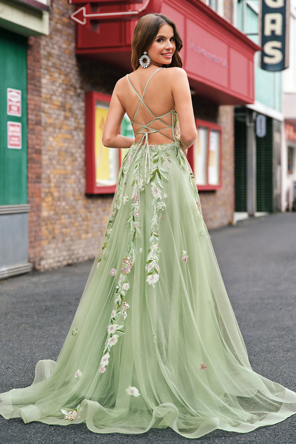 Wedtrend Women Green Long Prom Dress with Slit Tulle A Line Sparkly Sequin Corset Embroidered Evening Party Dress WEDTREND Wedtrend Women Green Long Prom Dress with Slit Tulle A Line Sparkly Sequin Corset Embroidered Evening Party Dress WEDTREND
