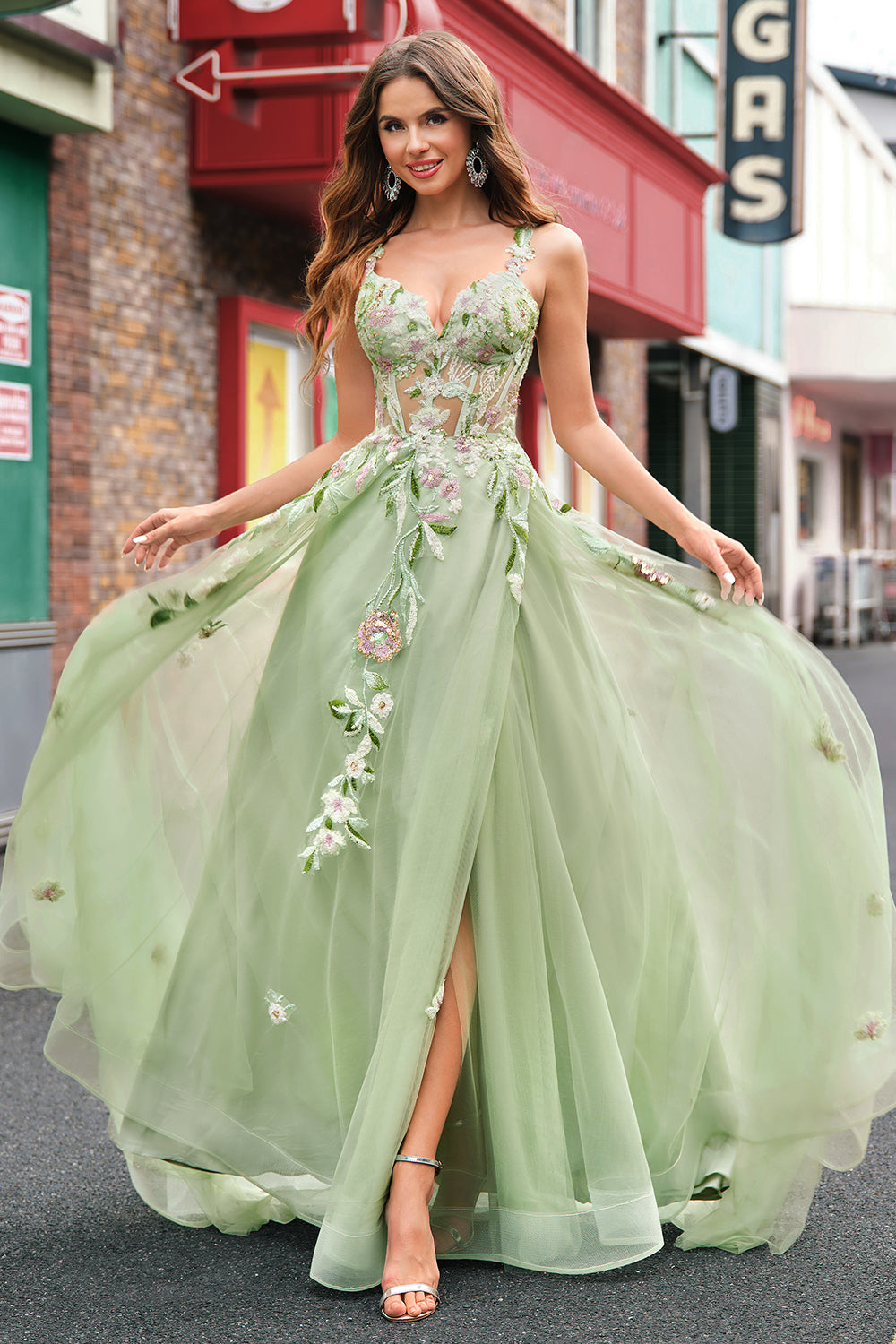 Wedtrend Women Green Long Prom Dress with Slit Tulle A Line Sparkly Sequin Corset Embroidered Evening Party Dress WEDTREND Wedtrend Women Green Long Prom Dress with Slit Tulle A Line Sparkly Sequin Corset Embroidered Evening Party Dress WEDTREND