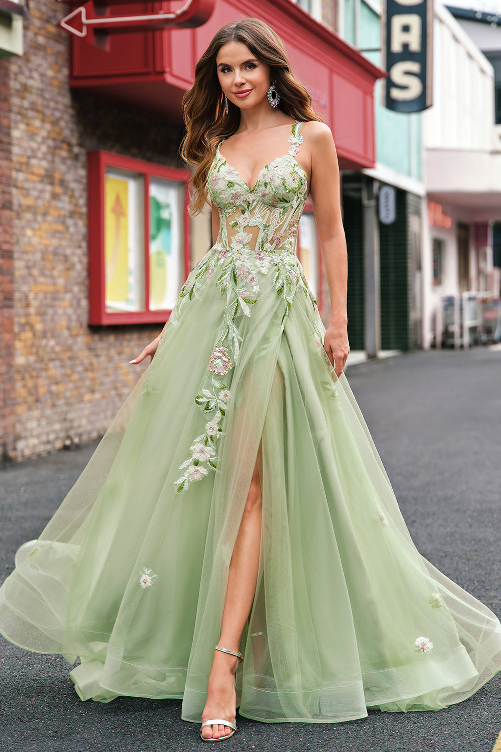 Wedtrend Women Green Long Prom Dress with Slit Tulle A Line Sparkly Sequin Corset Embroidered Evening Party Dress WEDTREND Wedtrend Women Green Long Prom Dress with Slit Tulle A Line Sparkly Sequin Corset Embroidered Evening Party Dress WEDTREND