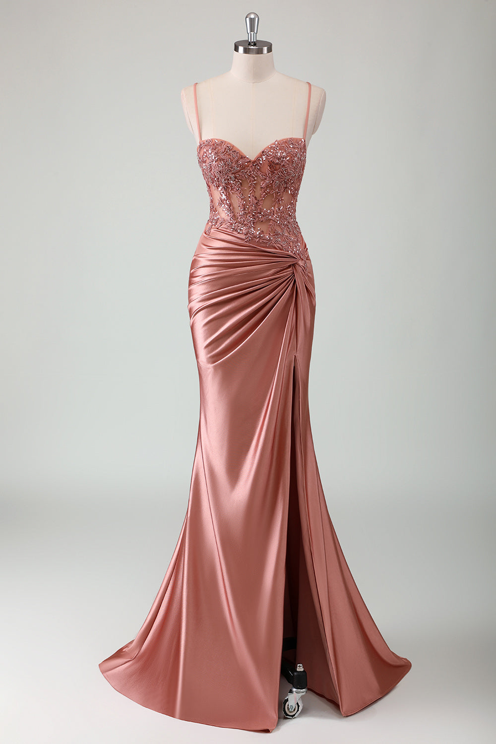 WEDTREND Women Stylish Dusty Rose Prom Dress with Slit Mermaid Spaghetti Straps Pleated Appliqued Evening Dress WEDTREND Women Stylish Dusty Rose Prom Dress with Slit Mermaid Spaghetti Straps Pleated Appliqued Evening Dress