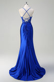 Stylish Dusty Rose Mermaid Spaghetti Straps Pleated Appliqued Prom Dress with Slit