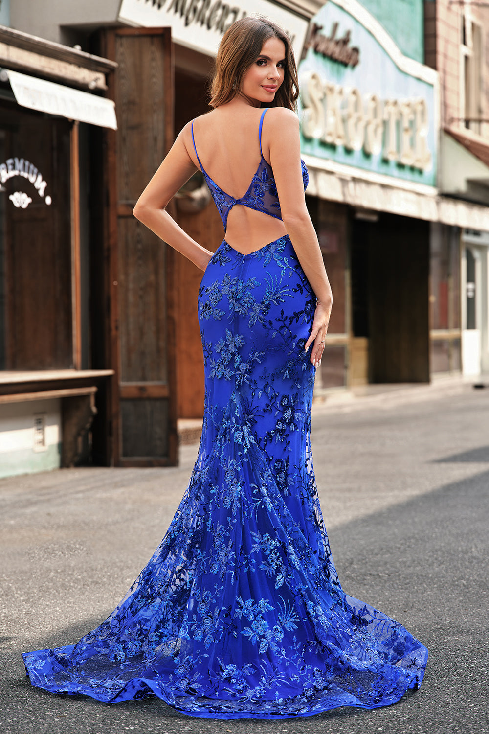 sparkly royal blue mermaid prom dress Hot Sparkle Royal Blue Sequin Long sleeves Mermaid Prom Dresses