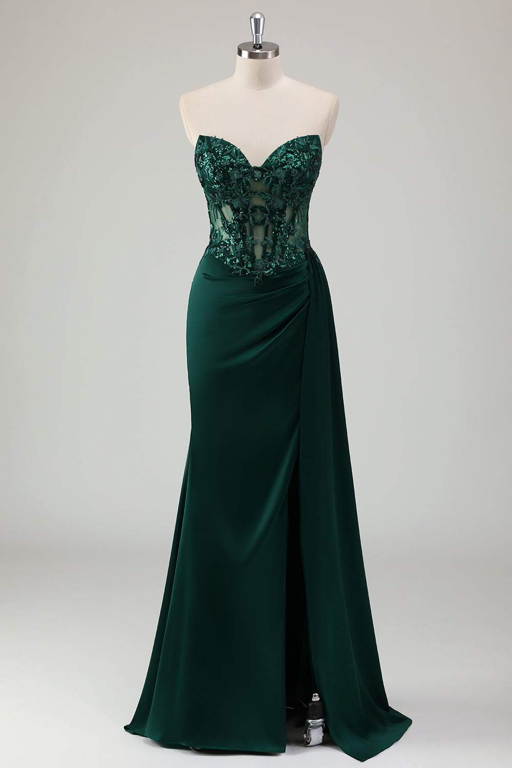 Wedtrend Women Glitter Dark Green Prom Dress with Slit Mermaid Strapless Pleated Corset Long Formal Dress WEDTREND Wedtrend Women Glitter Dark Green Prom Dress with Slit Mermaid Strapless Pleated Corset Long Formal Dress WEDTREND