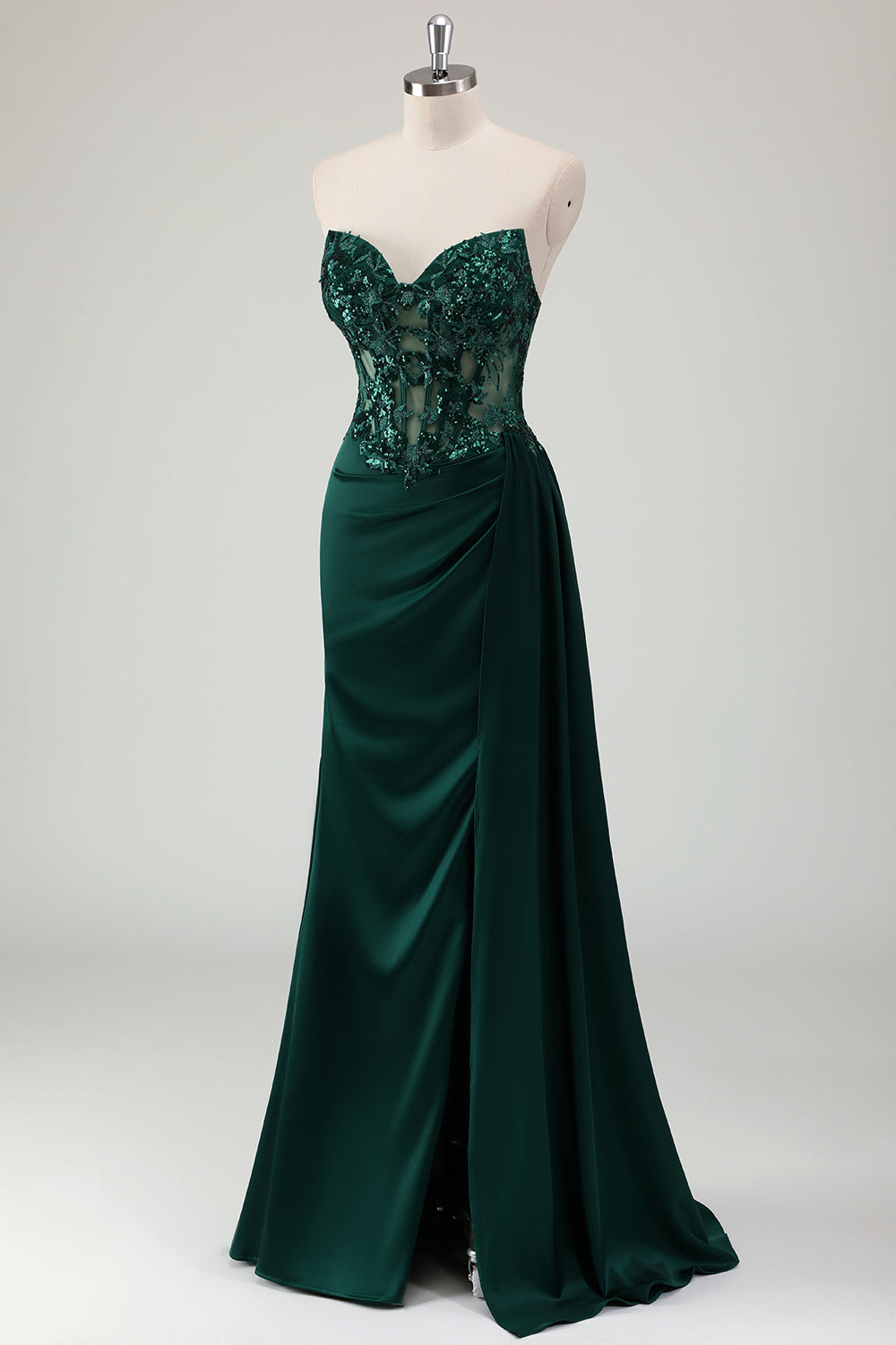 Wedtrend Women Glitter Dark Green Prom Dress with Slit Mermaid Strapless Pleated Corset Long Formal Dress WEDTREND Wedtrend Women Glitter Dark Green Prom Dress with Slit Mermaid Strapless Pleated Corset Long Formal Dress WEDTREND