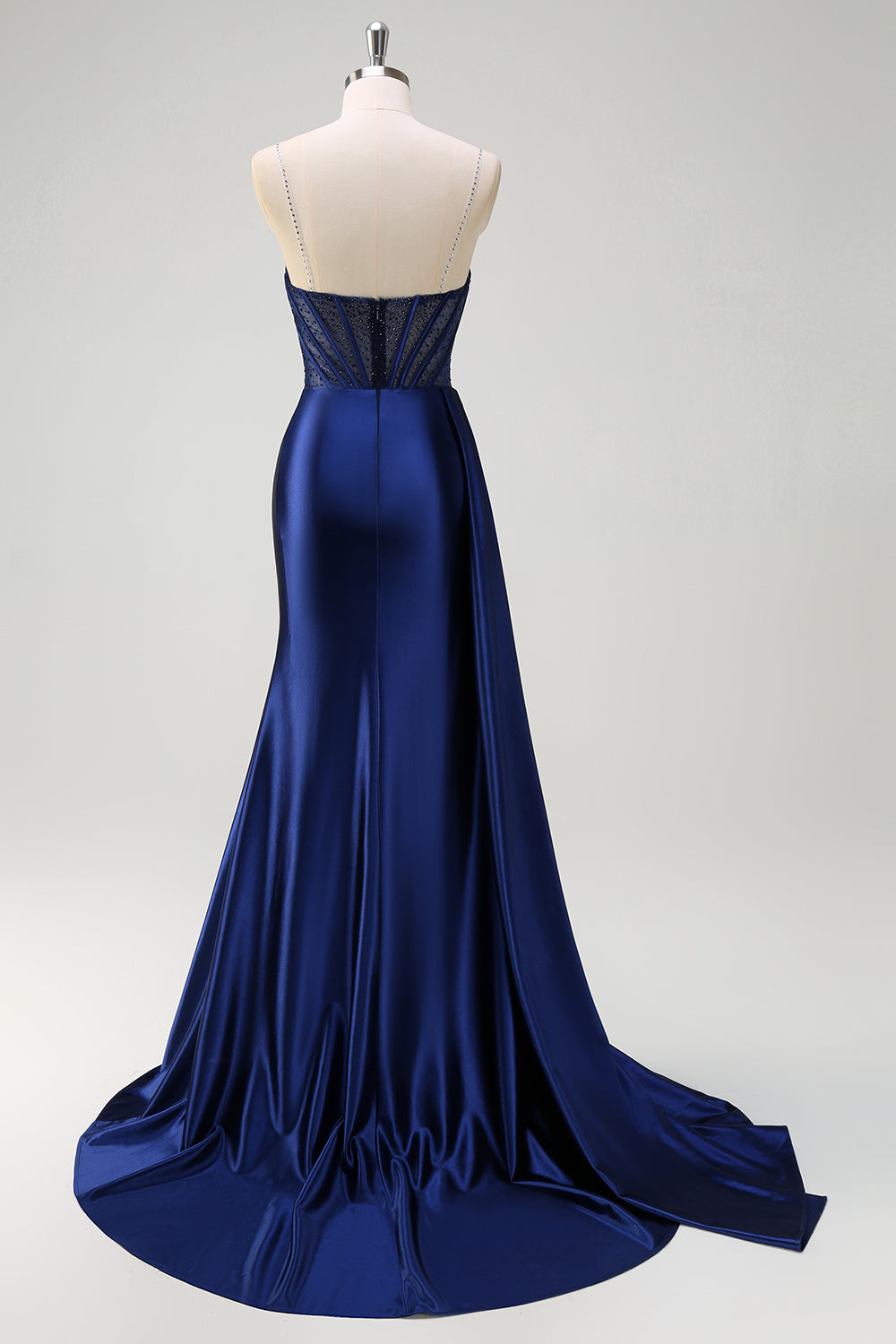 WEDTREND Women Navy Prom Dress With Slit Mermaid Watteau Train Spaghetti Straps Deep V-Neck Corset Beaded Pleated Long Evening Dress WEDTREND Women Navy Prom Dress With Slit Mermaid Watteau Train Spaghetti Straps Deep V-Neck Corset Beaded Pleated Long Evening Dress