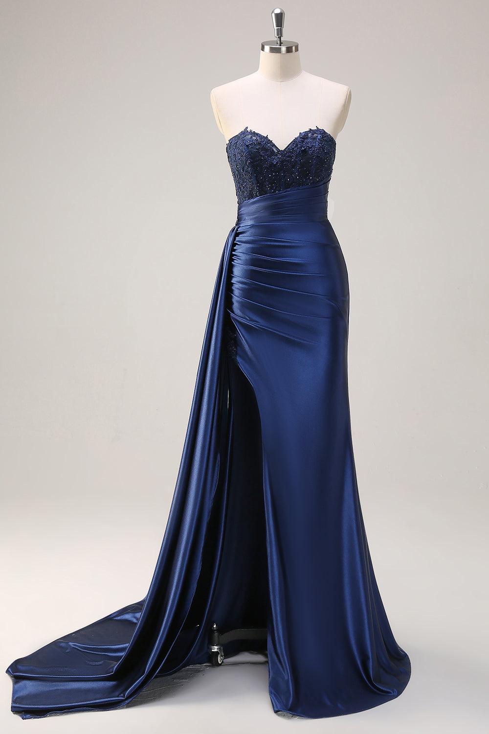 Wedtrend Women Navy Corset Beaded Prom Dress with Slit Mermaid Sweetheart Side Streamer Ruched Formal Dress WEDTREND Wedtrend Women Navy Corset Beaded Prom Dress with Slit Mermaid Sweetheart Side Streamer Ruched Formal Dress WEDTREND