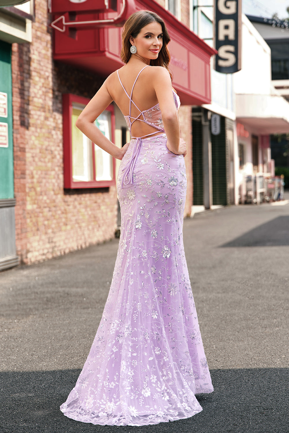 WEDTREND Women Lilac Prom Dress with Slit Mermaid Spaghetti Straps Corset Sparkly Sequin Evening Dress WEDTREND Women Lilac Prom Dress with Slit Mermaid Spaghetti Straps Corset Sparkly Sequin Evening Dress