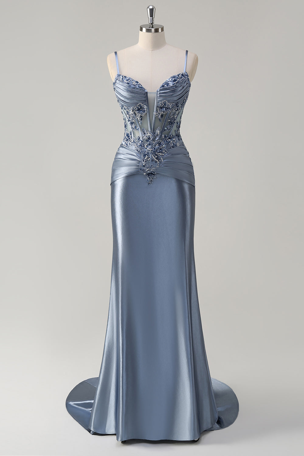 Wedtrend Women Sparkly Grey Blue Prom Dress with Appliques Sequins Mermaid Ruched Corset Long Evening Dress WEDTREND Wedtrend Women Sparkly Grey Blue Prom Dress with Appliques Sequins Mermaid Ruched Corset Long Evening Dress WEDTREND
