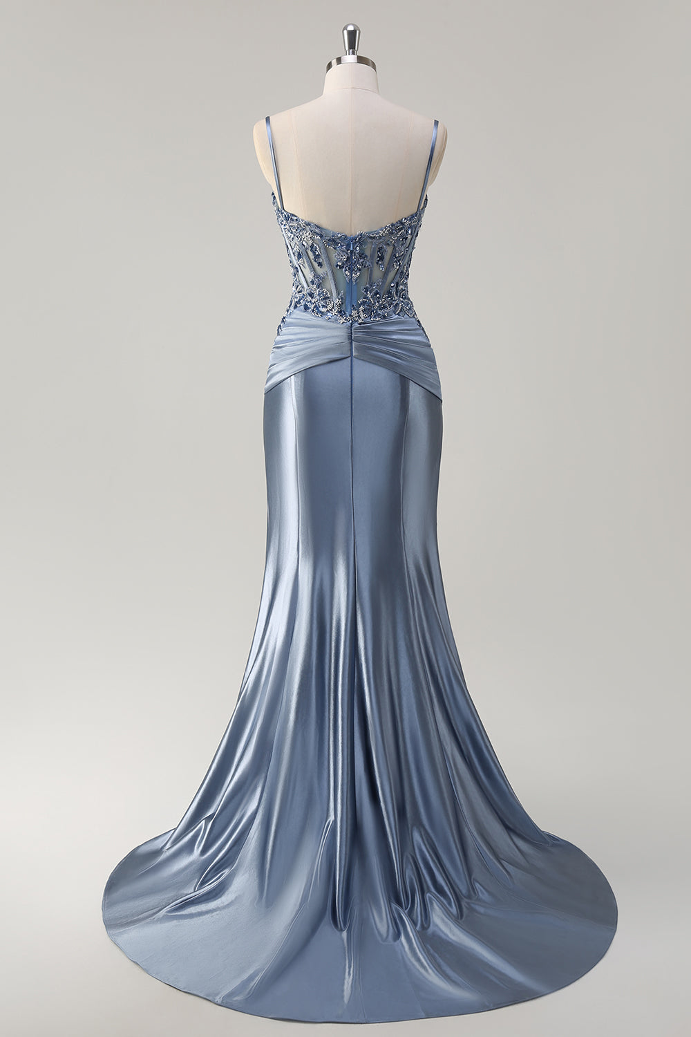 Wedtrend Women Sparkly Grey Blue Prom Dress with Appliques Sequins Mermaid Ruched Corset Long Evening Dress WEDTREND Wedtrend Women Sparkly Grey Blue Prom Dress with Appliques Sequins Mermaid Ruched Corset Long Evening Dress WEDTREND
