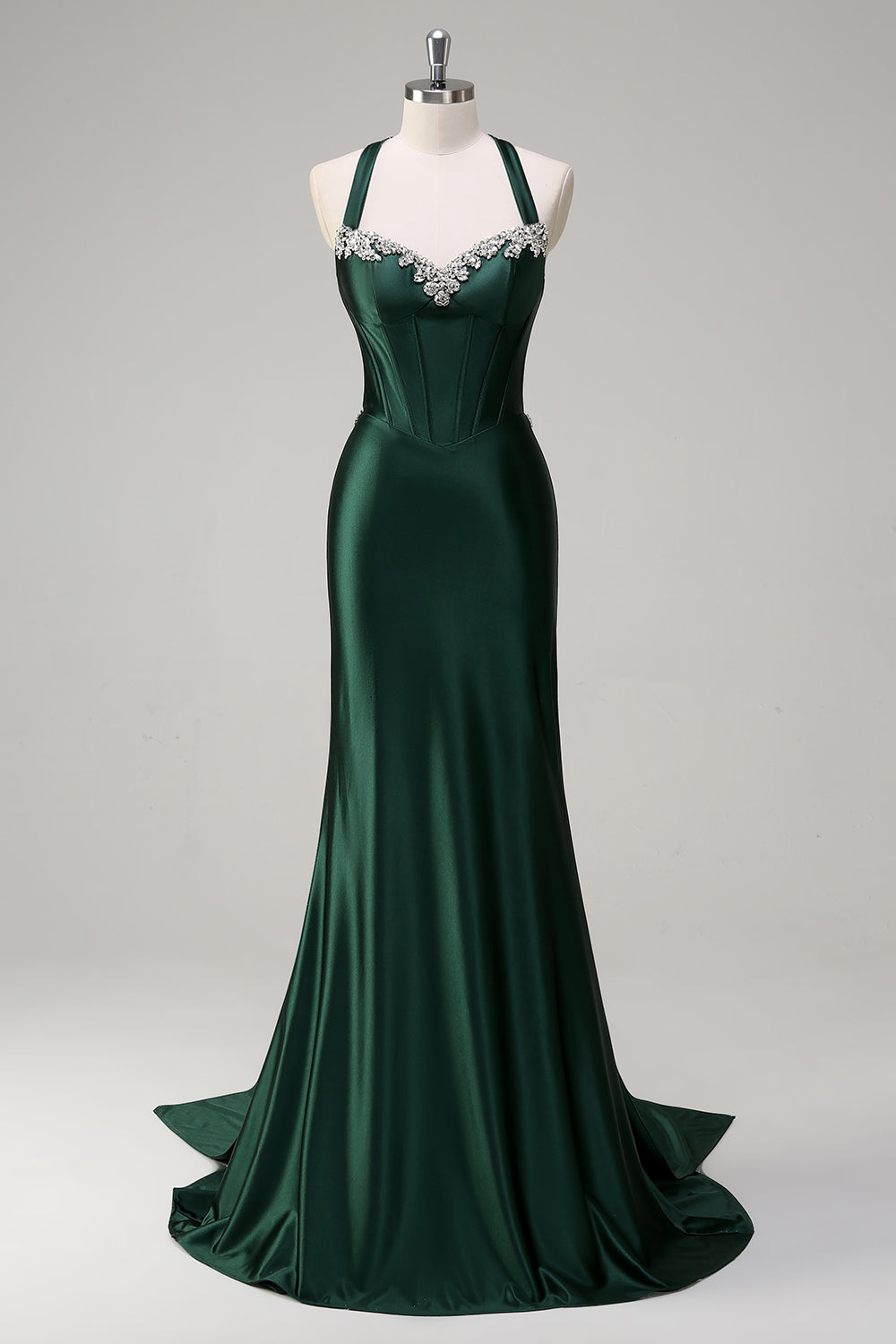 WEDTREND Women Dark Green Mermaid Prom Dress with Rhinestone Criss Cross Back Long Satin Corset Halter Evening Dress WEDTREND Women Dark Green Mermaid Prom Dress with Rhinestone Criss Cross Back Long Satin Corset Halter Evening Dress