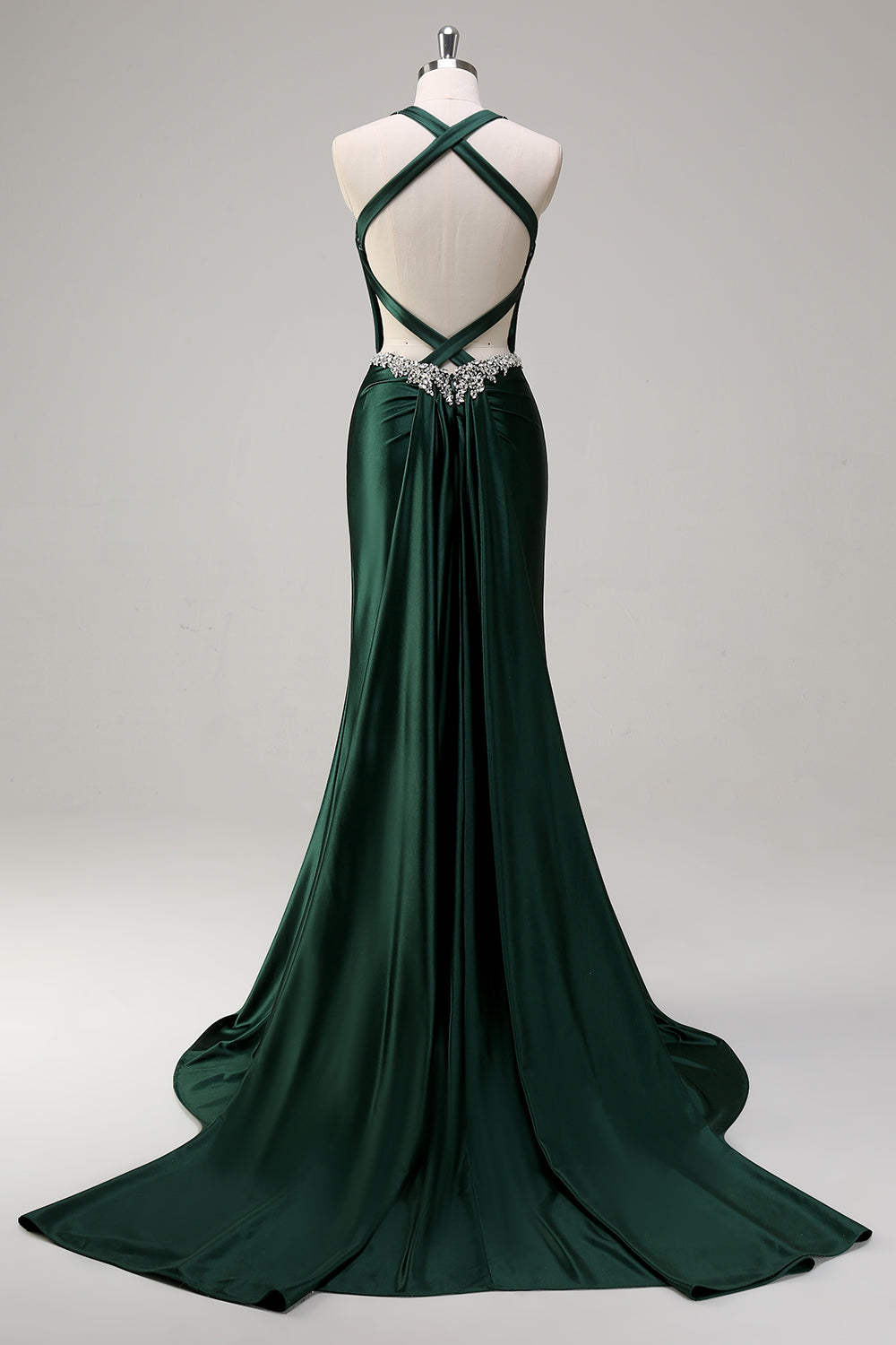 WEDTREND Women Dark Green Mermaid Prom Dress with Rhinestone Criss Cross Back Long Satin Corset Halter Evening Dress WEDTREND Women Dark Green Mermaid Prom Dress with Rhinestone Criss Cross Back Long Satin Corset Halter Evening Dress