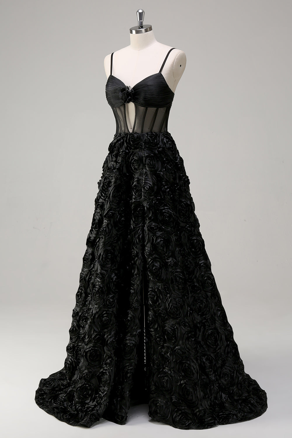 WEDTREND Women Black Prom Dress with 3D Flowers A Line Spaghetti Straps Sheer Corset Cut Out Long Evening Dress WEDTREND Women Black Prom Dress with 3D Flowers A Line Spaghetti Straps Sheer Corset Cut Out Long Evening Dress