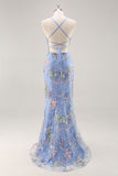 Sparkly Pink Mermaid V Neck Sequins Long Prom Dress with Lace Up Back