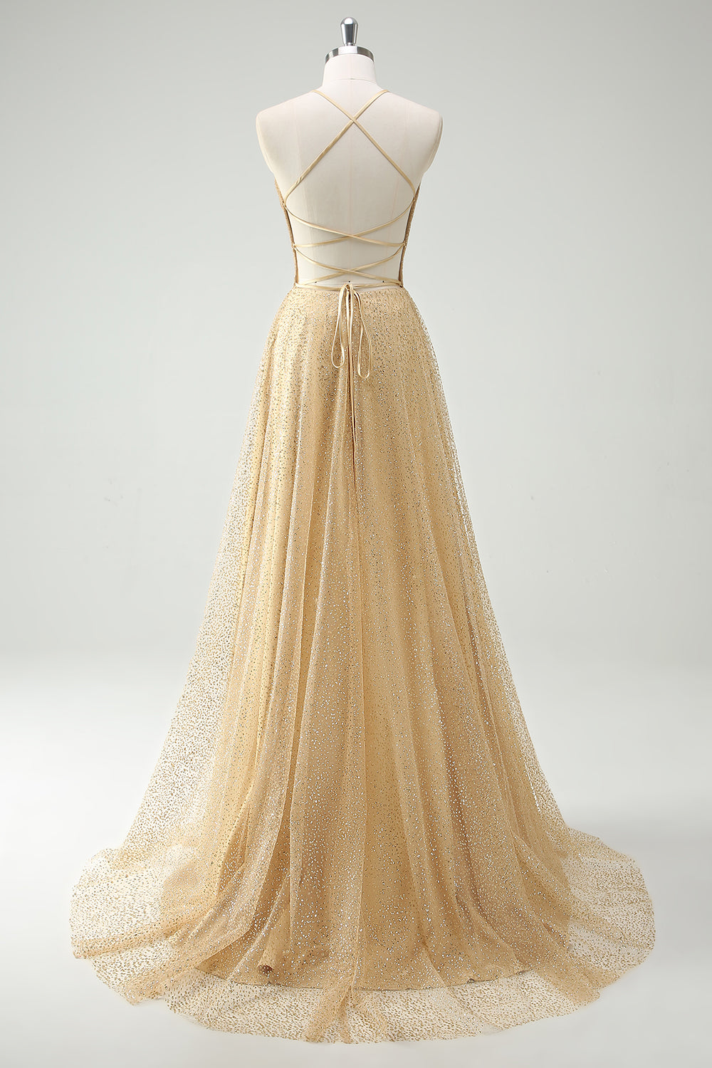 Wedtrend Women Sparkly Gold Long Prom Dress With Slit A Line Sequin Lace Up Back Spaghetti Straps Evening Dress WEDTREND Wedtrend Women Sparkly Gold Long Prom Dress With Slit A Line Sequin Lace Up Back Spaghetti Straps Evening Dress WEDTREND