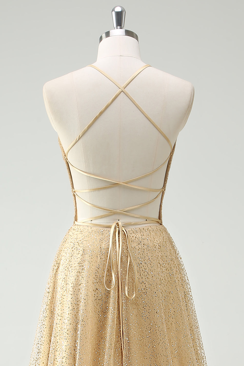 Wedtrend Women Sparkly Gold Long Prom Dress With Slit A Line Sequin Lace Up Back Spaghetti Straps Evening Dress WEDTREND Wedtrend Women Sparkly Gold Long Prom Dress With Slit A Line Sequin Lace Up Back Spaghetti Straps Evening Dress WEDTREND