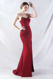 Sparkly Dark Green Strapless Beaded Corset Long Prom Dress with Slit