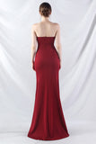Sparkly Dark Green Strapless Beaded Corset Long Prom Dress with Slit