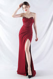 Sparkly Dark Green Strapless Beaded Corset Long Prom Dress with Slit