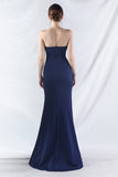 Sparkly Dark Green Strapless Beaded Corset Long Prom Dress with Slit