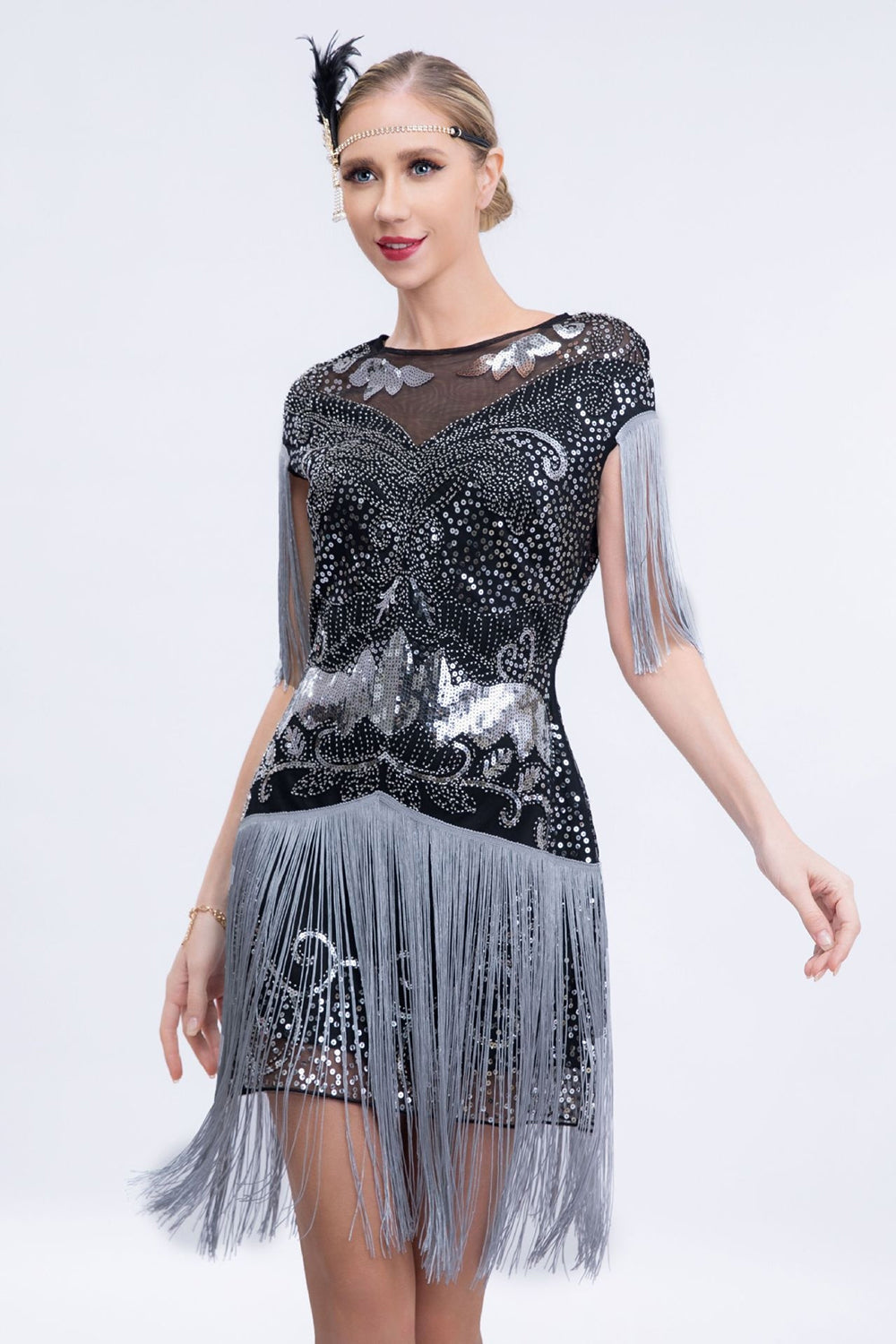 Wedtrend Women Grey Sequined 1920s Flapper Dress with Fringes Short Vintage Dress WEDTREND Wedtrend Women Grey Sequined 1920s Flapper Dress with Fringes Short Vintage Dress WEDTREND