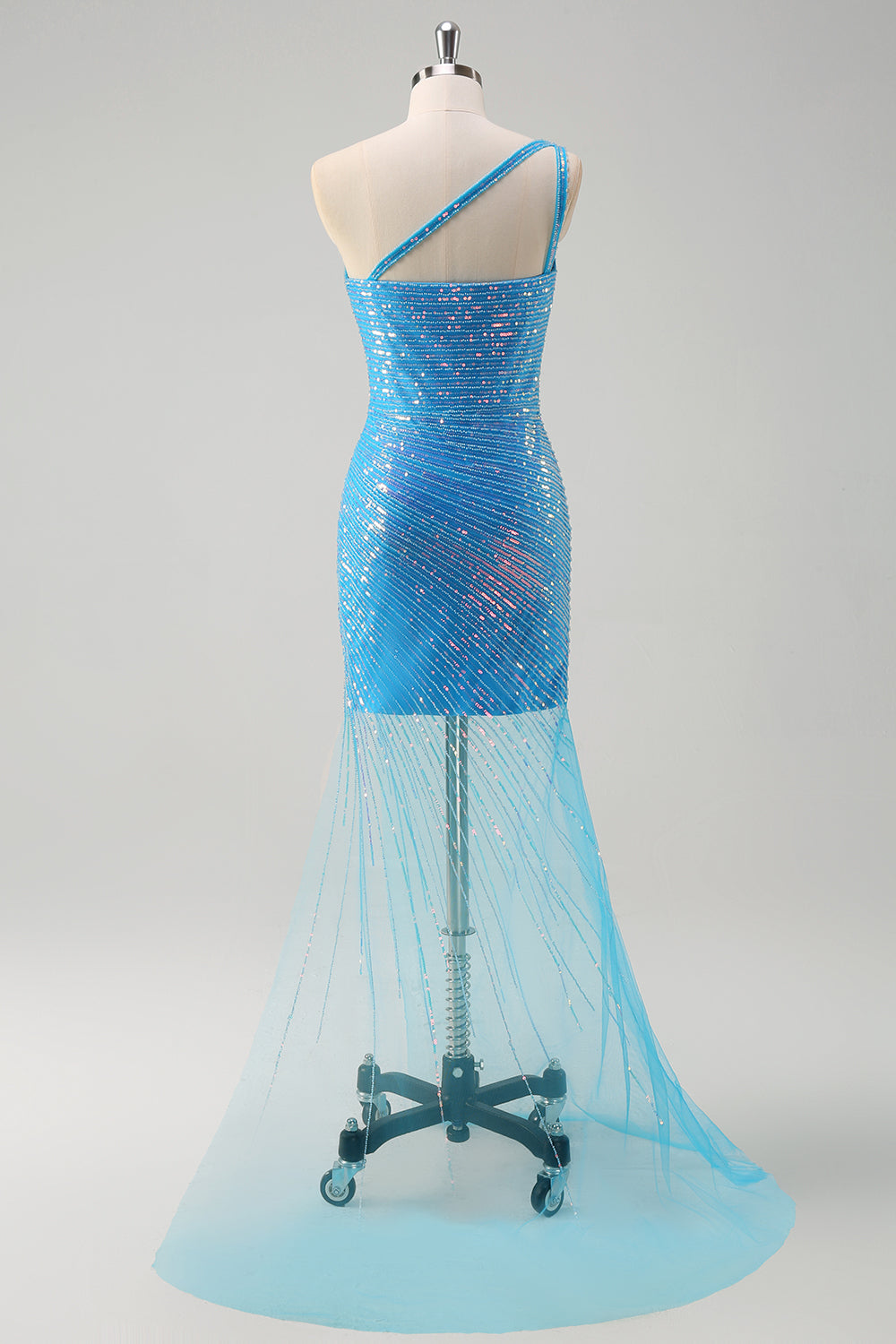 Wedtrend Women Sparkly Blue Prom Dress Bodycon One Shoulder Tulle Long Party Dress With Sequins WEDTREND Wedtrend Women Sparkly Blue Prom Dress Bodycon One Shoulder Tulle Long Party Dress With Sequins WEDTREND