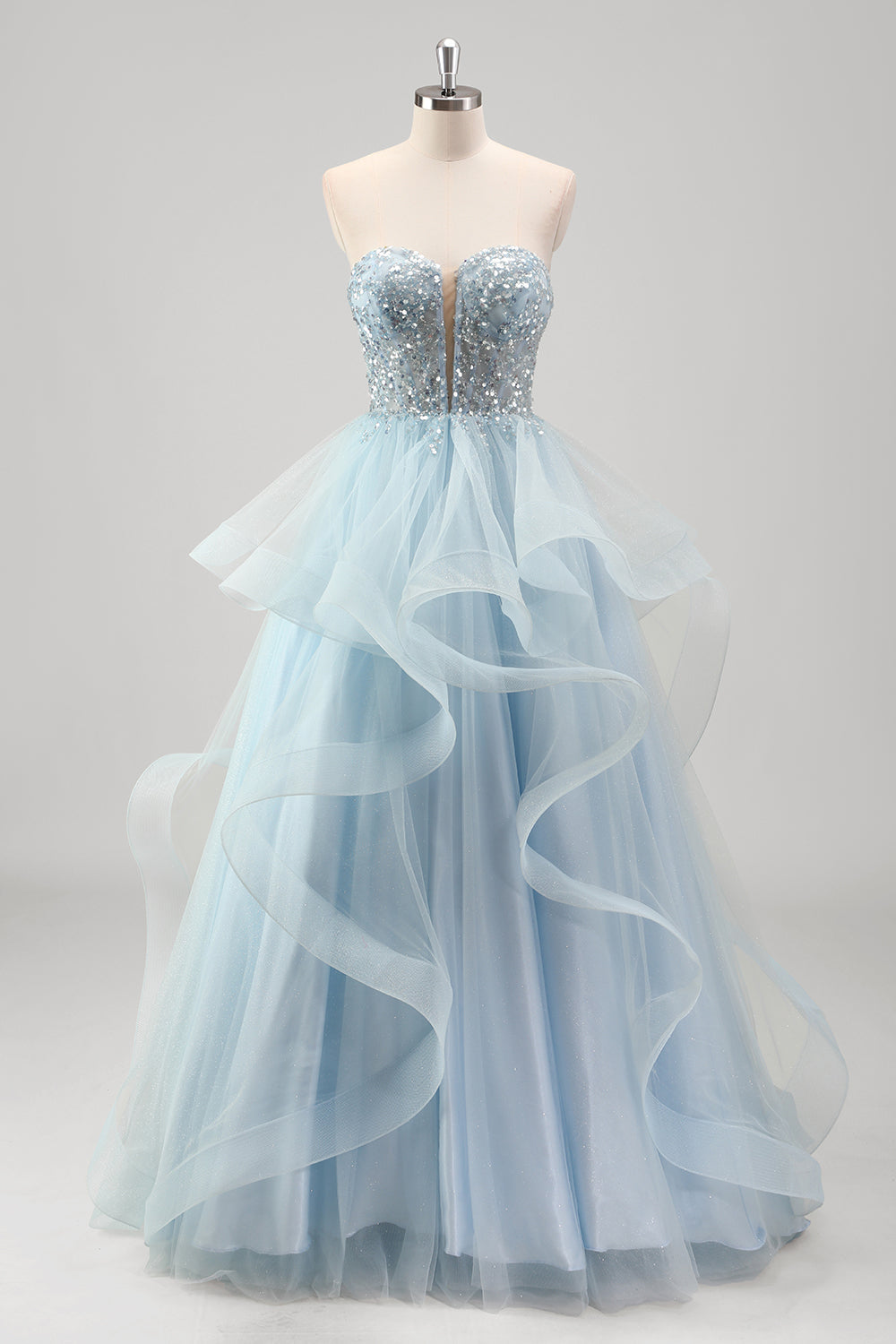 Wedtrend Women Sparkly Blue Long Prom Dress A Line Removable Sleeves Spiral Ruffles Corset Sequins Pleated Strapless Formal Dress WEDTREND Wedtrend Women Sparkly Blue Long Prom Dress A Line Removable Sleeves Spiral Ruffles Corset Sequins Pleated Strapless Formal Dress WEDTREND