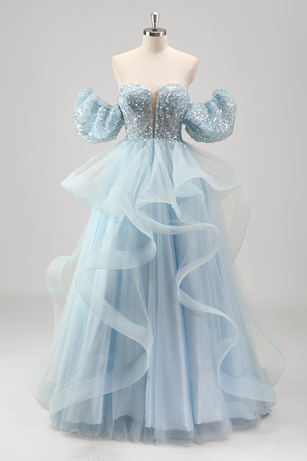 Wedtrend Women Sparkly Blue Long Prom Dress A Line Removable Sleeves Spiral Ruffles Corset Sequins Pleated Strapless Formal Dress WEDTREND Wedtrend Women Sparkly Blue Long Prom Dress A Line Removable Sleeves Spiral Ruffles Corset Sequins Pleated Strapless Formal Dress WEDTREND