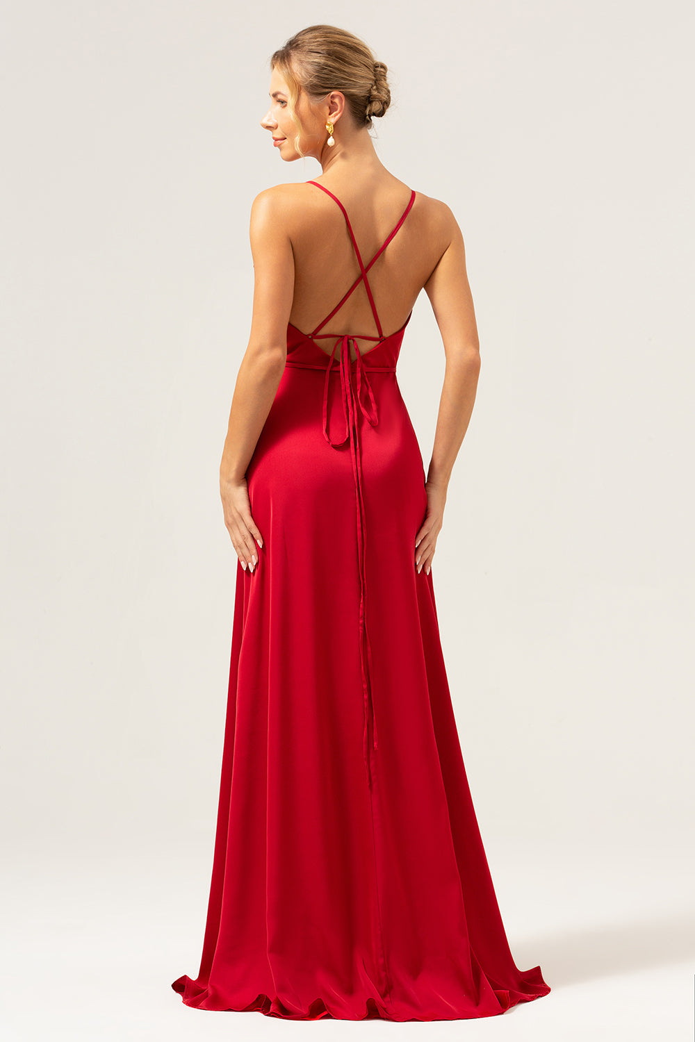 Wedtrend Women Burgundy Bridesmaid Dress with Slit A Line Cowl Neck Long Satin Wedding Guest Dress, Burgundy / US2 Wedtrend Women Burgundy Bridesmaid Dress with Slit A Line Cowl Neck Long Satin Wedding Guest Dress, Burgundy / US2