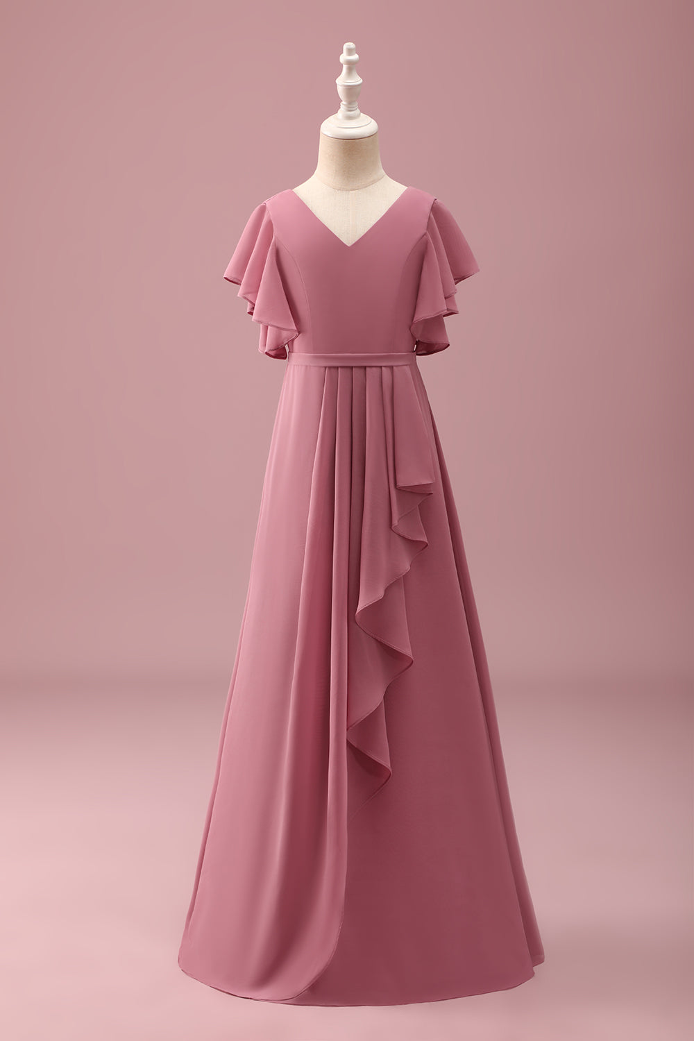 Wedtrend Women Desert Rose Junior Bridesmaid Dress V-Neck Chiffon Ruffled Batwing Sleeves A Line Wedding Guest Dress WEDTREND Wedtrend Women Desert Rose Junior Bridesmaid Dress V-Neck Chiffon Ruffled Batwing Sleeves A Line Wedding Guest Dress WEDTREND
