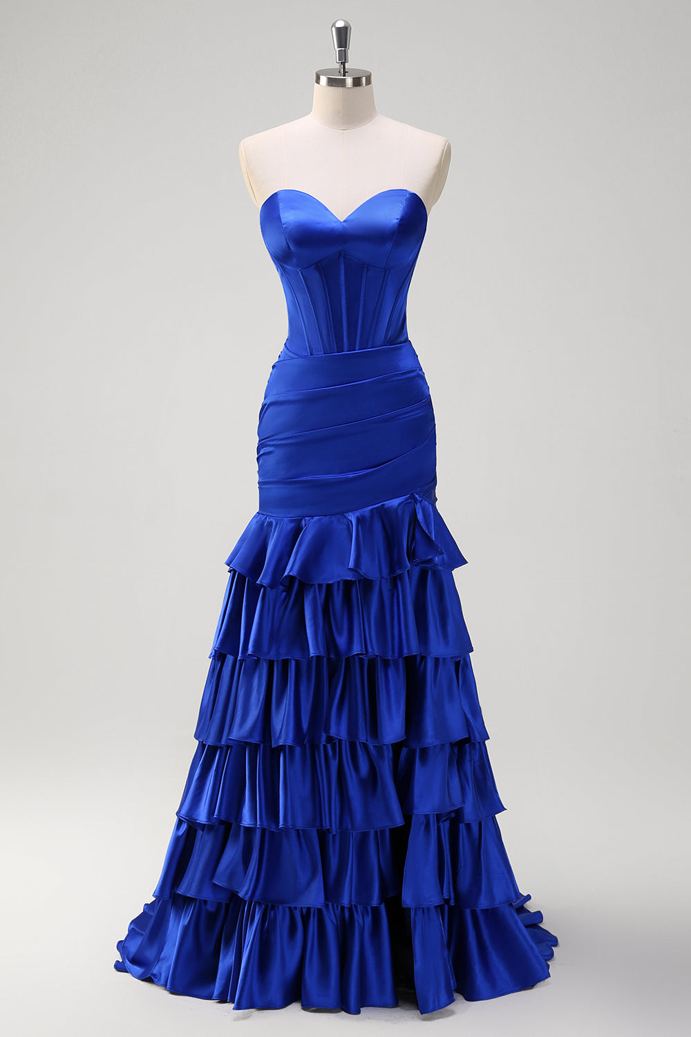 WEDTREND Women Royal Blue Long Prom Dress with Ruffles Mermaid Strapless Ruched Corset Tiered Evening Party Dress WEDTREND Women Royal Blue Long Prom Dress with Ruffles Mermaid Strapless Ruched Corset Tiered Evening Party Dress