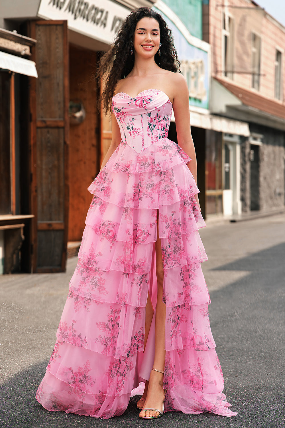 tiered floral prom dress Off Shoulder A-line Blue Ruched Tiered Floral Blue Long Prom Dress lps SELINADRESS