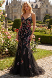 Black Mermaid Spaghetti Straps Long Prom Dress With Appliqued Sequins