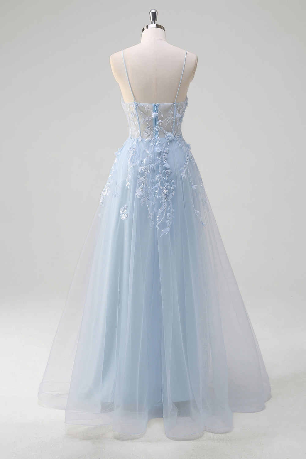 Wedtrend Women Blue Floral Prom Dress With Appliques A-Line Spaghetti Straps Sheer Corset Long Formal Dress WEDTREND Wedtrend Women Blue Floral Prom Dress With Appliques A-Line Spaghetti Straps Sheer Corset Long Formal Dress WEDTREND