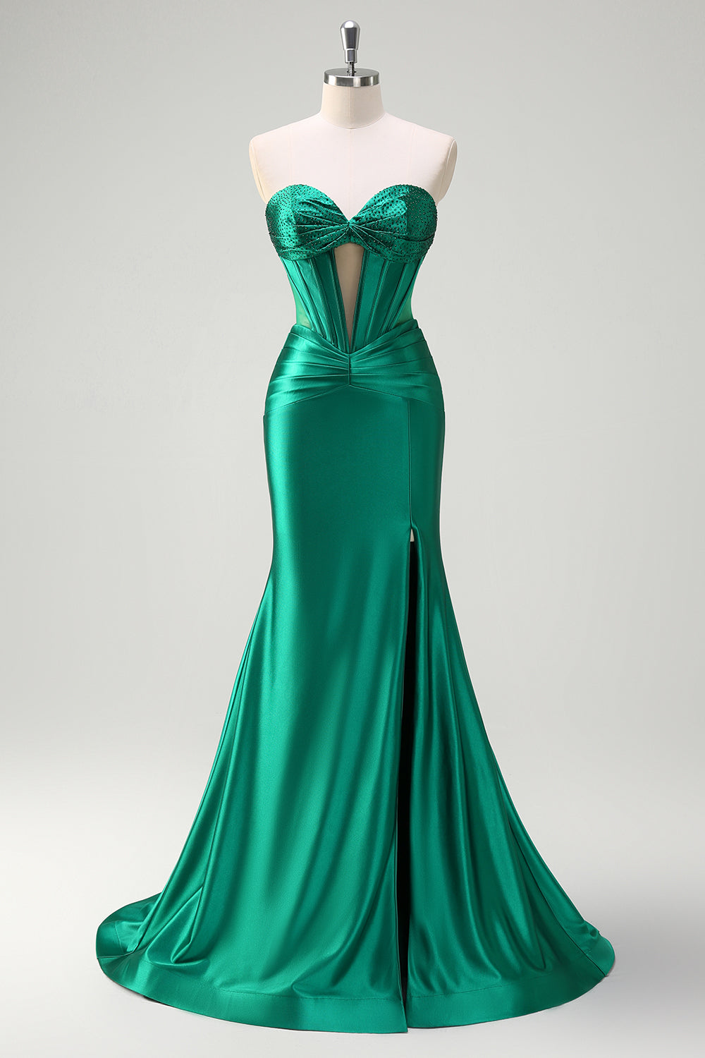 Wedtrend Women Dark Green Beaded Long Prom Dress with Slit Mermaid Strapless Corset Cut Out Evening Party Dress, Dark Green / US10 Wedtrend Women Dark Green Beaded Long Prom Dress with Slit Mermaid Strapless Corset Cut Out Evening Party Dress, Dark Green / US10