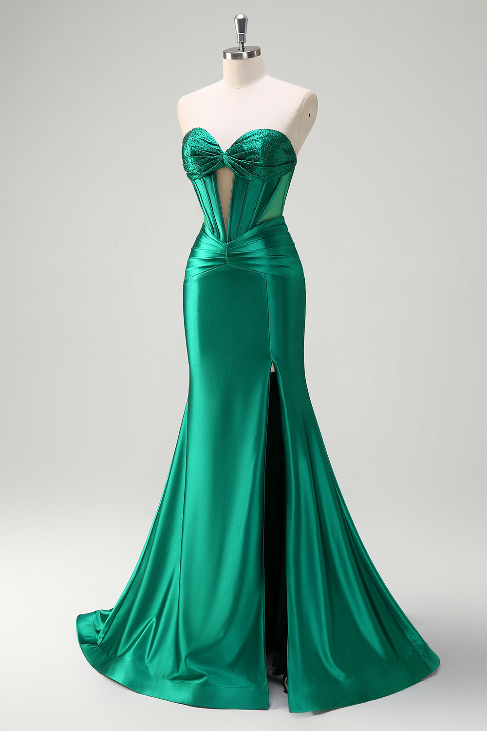 WEDTREND Women Dark Green Beaded Long Prom Dress with Slit Mermaid Strapless Corset Cut Out Evening Party Dress WEDTREND Women Dark Green Beaded Long Prom Dress with Slit Mermaid Strapless Corset Cut Out Evening Party Dress